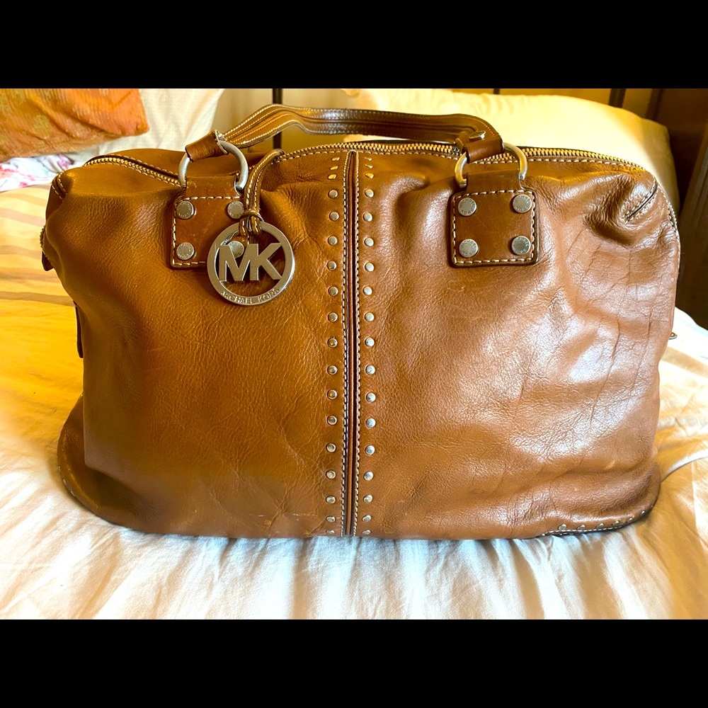 Michael Kors studded camel leather bag with top zip